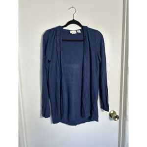 Cynthia Rowley Navy Blue 100% Linen Hooded Open Front Cardigan Sweater L